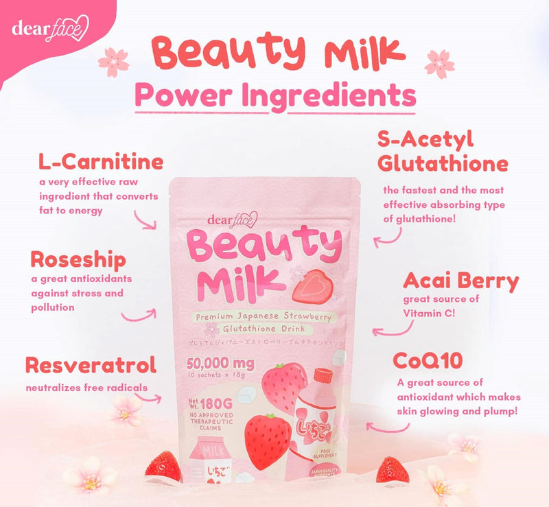 Dear Face - Beauty Milk Premium Japanese Strawberry Glutathione Drink