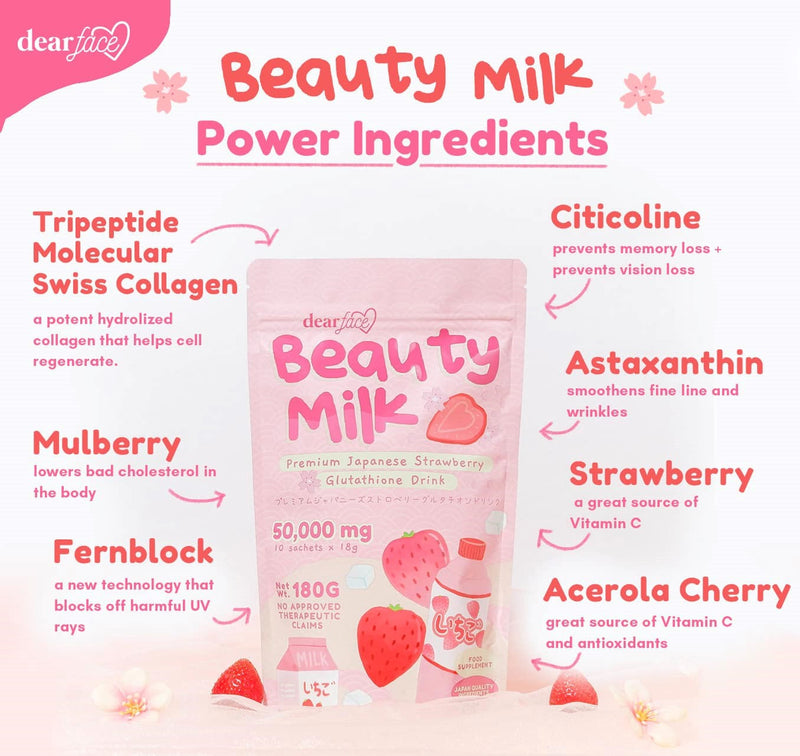 Dear Face - Beauty Milk Premium Japanese Strawberry Glutathione Drink