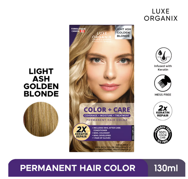 LUXE ORGANIX Keratin Hair Color + Care Light Golden Ash Blonde 130ml