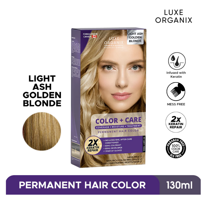 LUXE ORGANIX Keratin Hair Color + Care Light Golden Ash Blonde 130ml