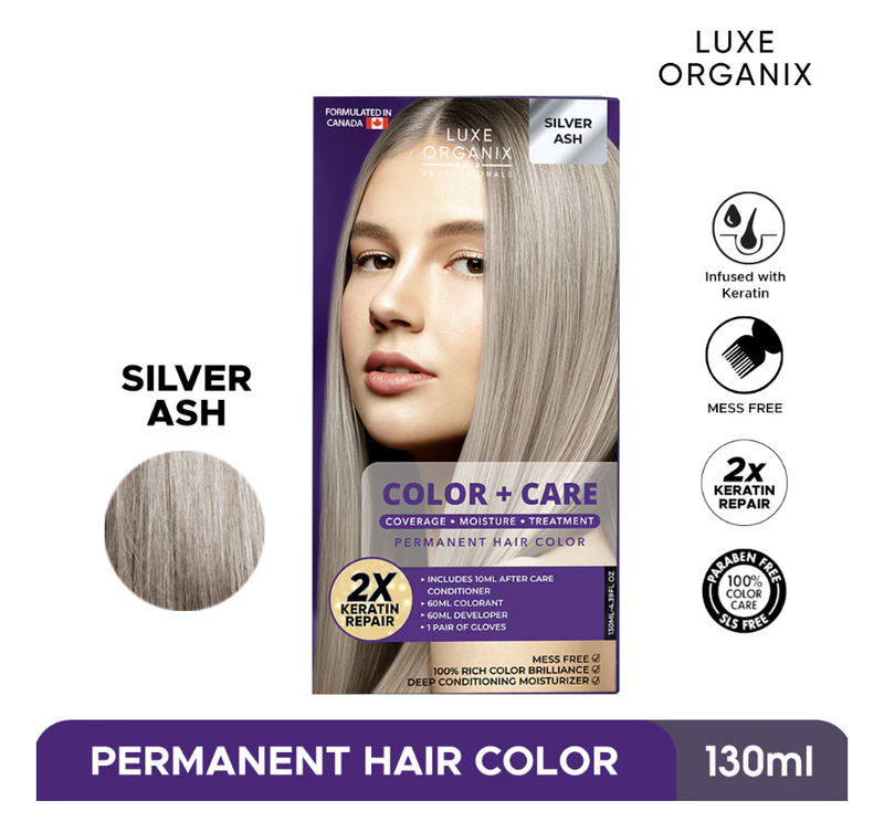 LUXE ORGANIX Keratin Hair Color + Care Silver Ash 130ml