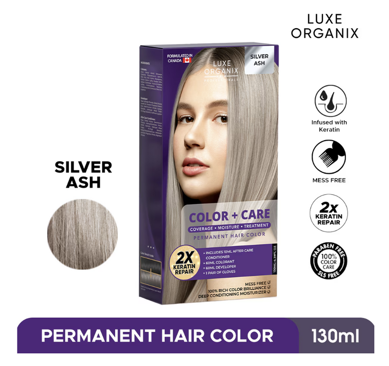 LUXE ORGANIX Keratin Hair Color + Care Silver Ash 130ml
