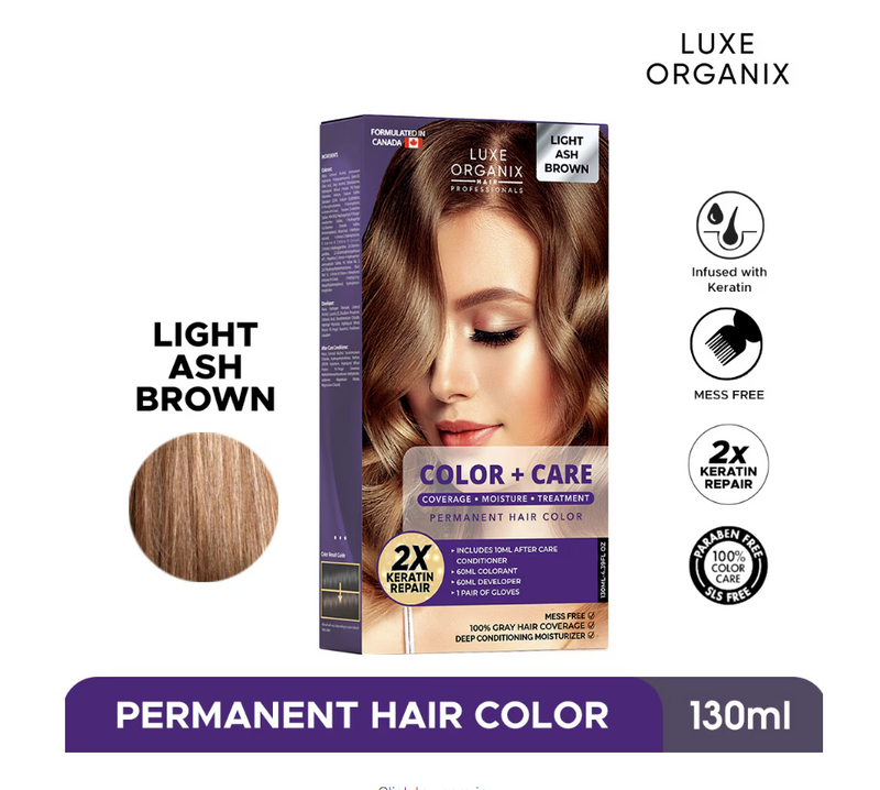 LUXE ORGANIX Keratin Hair Color + Care Light Ash Brown 130ml