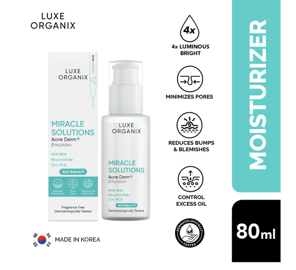 LUXE ORGANIX Miracle Solutions AHA/BHA Acne Derm+ Emulsion Moisturiser 80ml