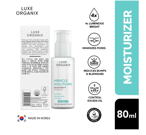 LUXE ORGANIX Miracle Solutions AHA/BHA Acne Derm+ Emulsion Moisturiser 80ml