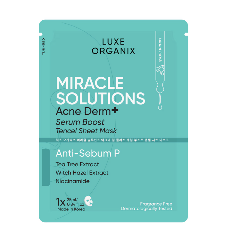 LUXE ORGANIX Miracle Solutions Acne Derm+ Tencel Sheet Mask 25g