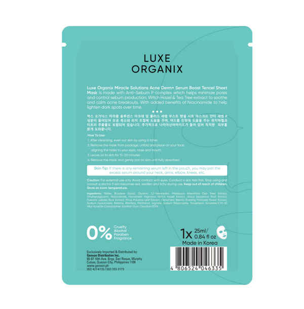 LUXE ORGANIX Miracle Solutions Acne Derm+ Tencel Sheet Mask 25g