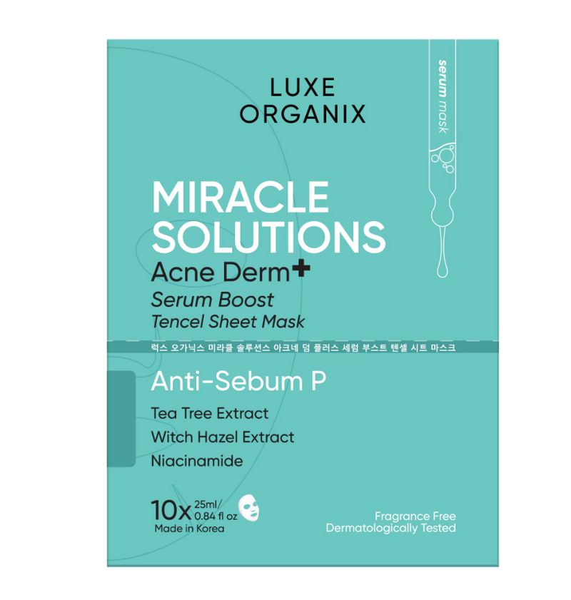 LUXE ORGANIX Miracle Solutions Acne Derm+ Tencel Sheet Mask 25g