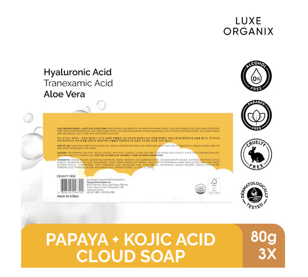 LUXE ORGANIX Papaya + Kojic Acid Cloud Soap 3 x 80g (Eco Bundle Pack)