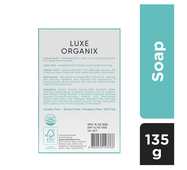 LUXE ORGANIX Miracle Solutions AHA/BHA Soap For Face & Body 135g