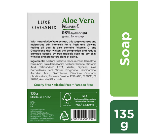 LUXE ORGANIX 98% Aloe Vera Vitamin C Hydrabright Glutathione Soap 135g