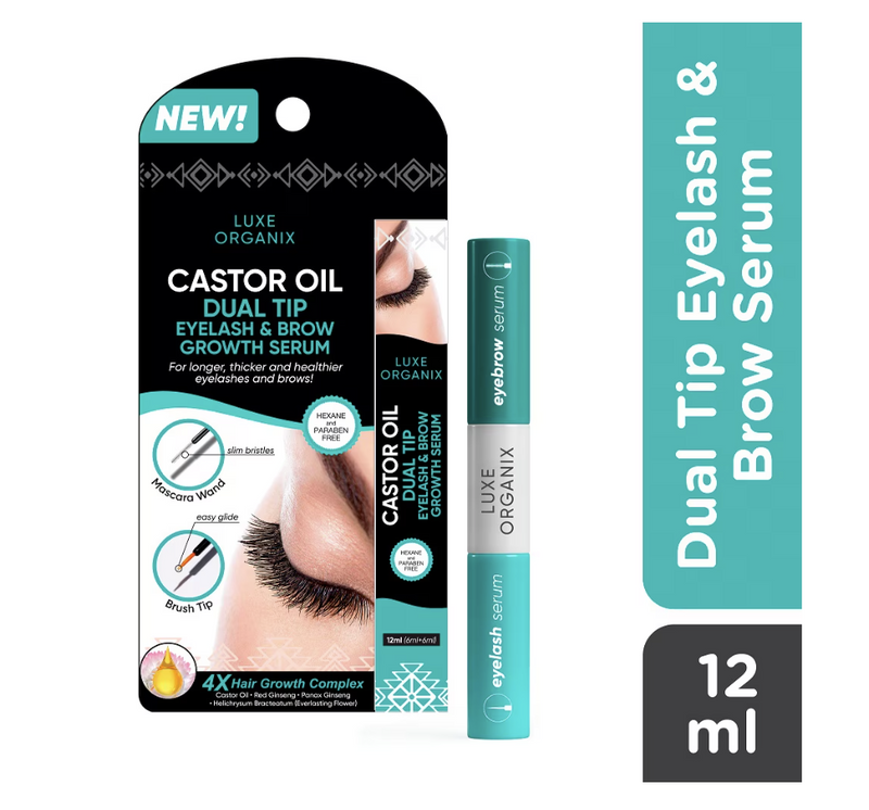LUXE ORGANIX Castor Oil Dual Tip Eyelash & Brow Growth Serum 12ml