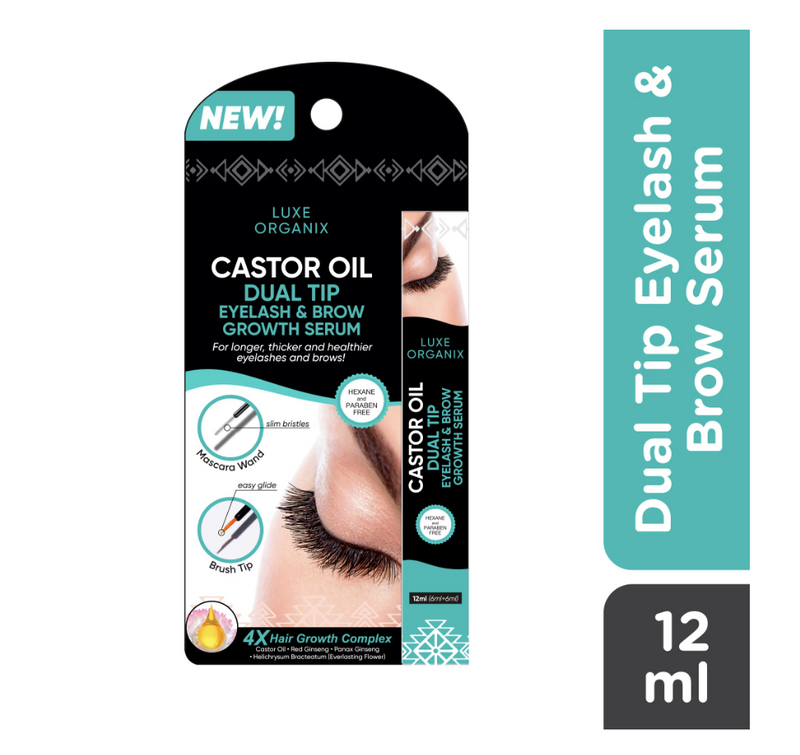 LUXE ORGANIX Castor Oil Dual Tip Eyelash & Brow Growth Serum 12ml