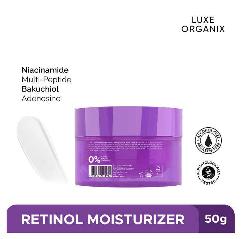 LUXE ORGANIX Retinol + Bakuchiol Overnight Radiant Glow Botox Lifting Moisturizer 50g